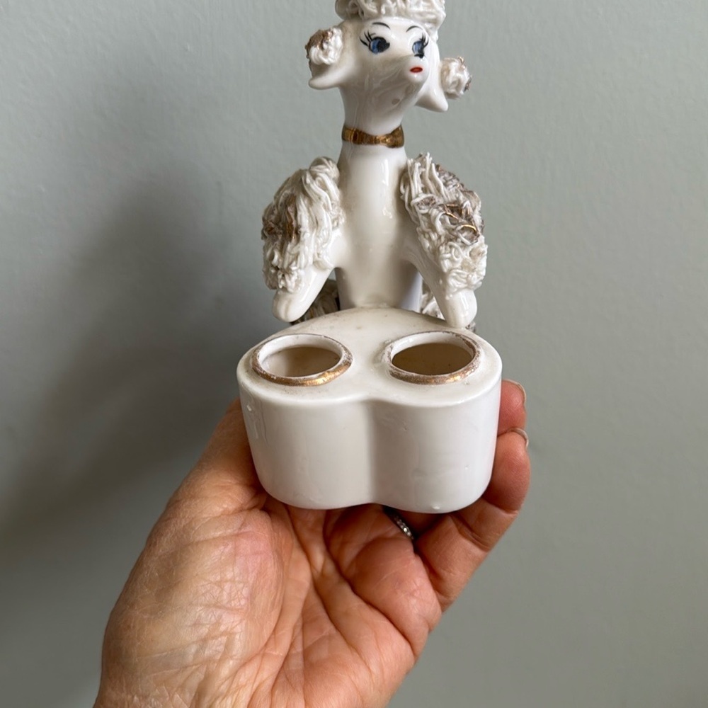 1950’s Vintage spaghetti Poodle porcelain lipstick holder - Picture 7 of 13